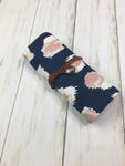 Crochet Hook Roll Small Flap Navy and Mauve Print