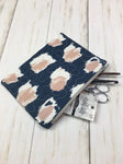 Crochet Hook Roll Small Flap Navy and Mauve Print