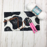 Crochet Hook Roll Small Flap Cow Hide Print